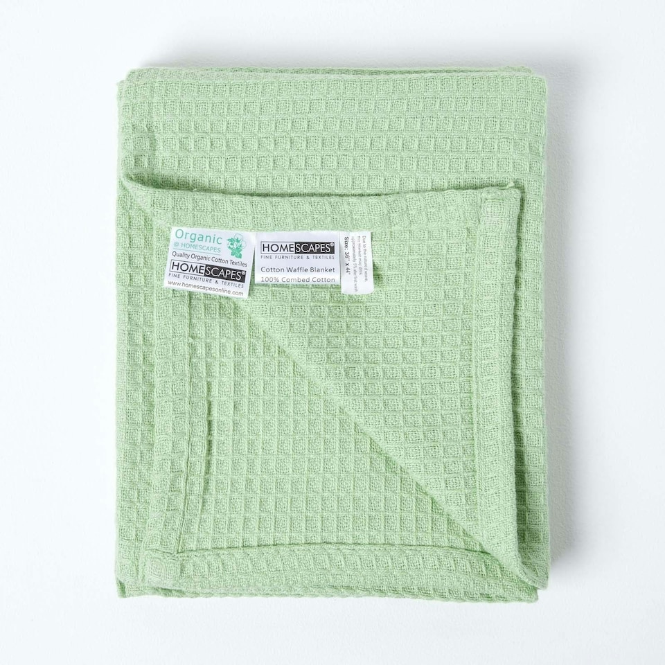 image 1 of Homescapes Organic Cotton Waffle Baby Blanket Sage Green - 90 x 112 cm | Green