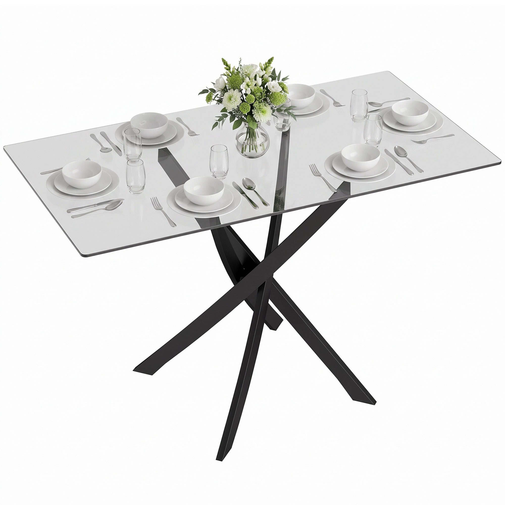 Homcom 120Cm Dining Table Kitchen Table W/ Tempered Glass Top, Clear, Clear