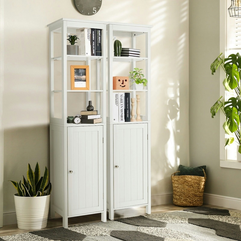 image 1 of COSTWAY 3-Tier Shelf Bathroom High Cabinet Floor Storage Organizer White
