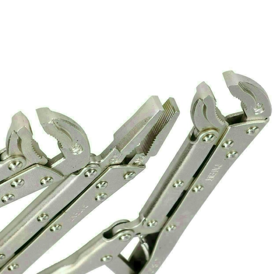image 1 of 3pc Extra Long Nose 12" Adjustable Locking Pliers Mole Grips Straight 45° 90°