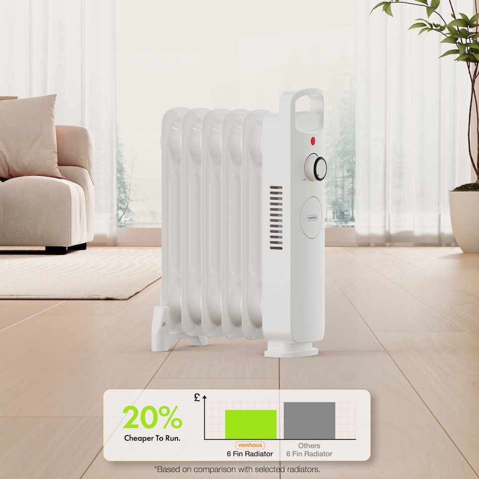 image 1 of VonHaus Oil Filled Radiator 6 Fin Portable Electric Heater