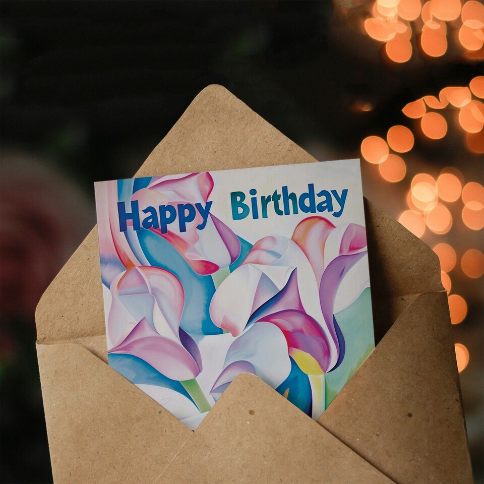 image 1 of Abstract Tulip Flower Bouquet Watercolour Her Birthday Card