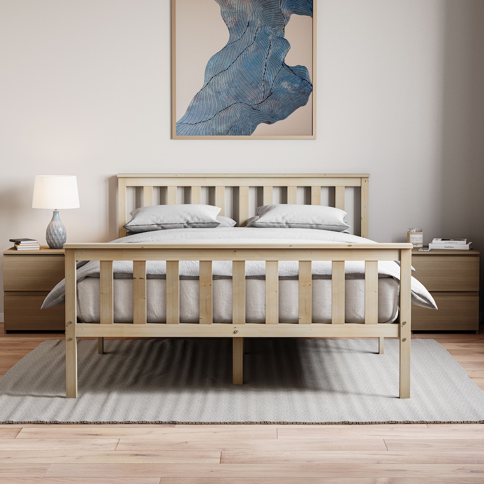 image 1 of Vida Designs Milan 4ft6 Double Bed Wood Frame, High Foot End, Pine, 135 x 190cm