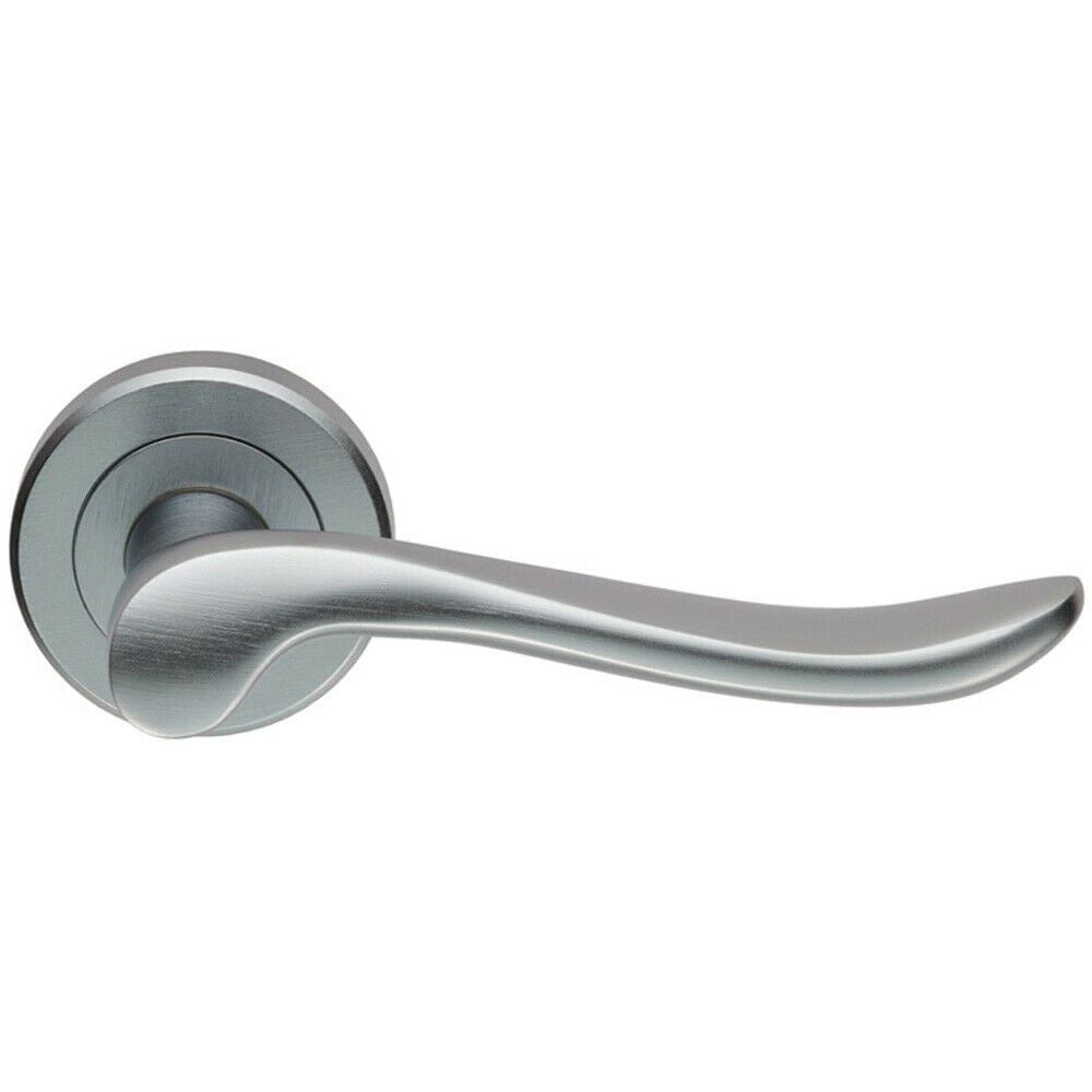 Loops PAIR Scroll Shaped Lever Handle on Round Rose Concealed Fix Satin Chrome