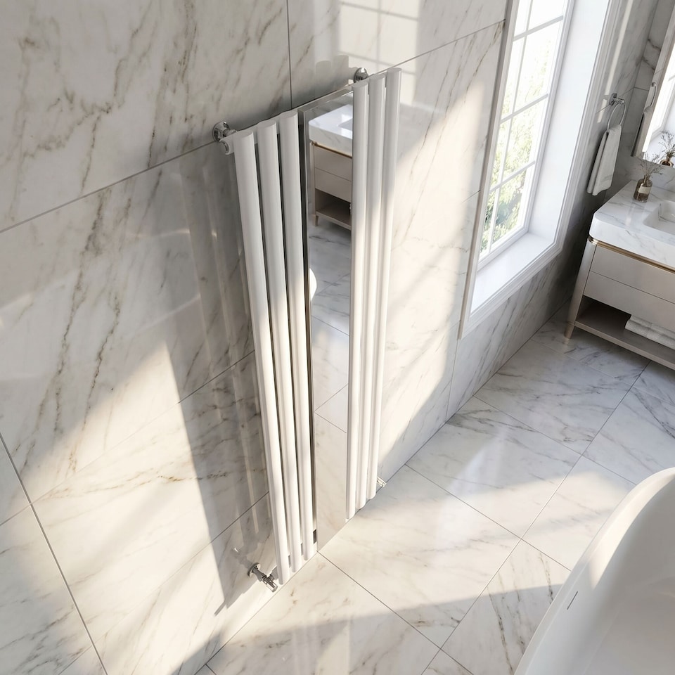 image 1 of Balterley Embrace Vertical Single Panel Radiator with Mirror | White | Gloss White | 1