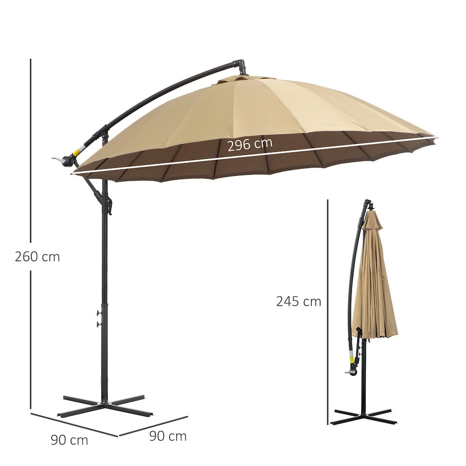 image 1 of Outsunny 3(m) Cantilever Shanghai Parasol w/ Crank Handle, Cross Base, Khaki