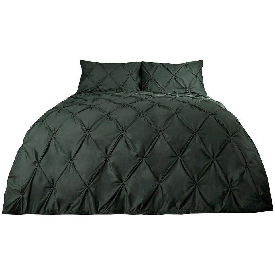 image 1 of OHS Pinch Pleat Diamond Pintuck Duvet Cover and Pillowcase Bedding Set, King - Forest Green