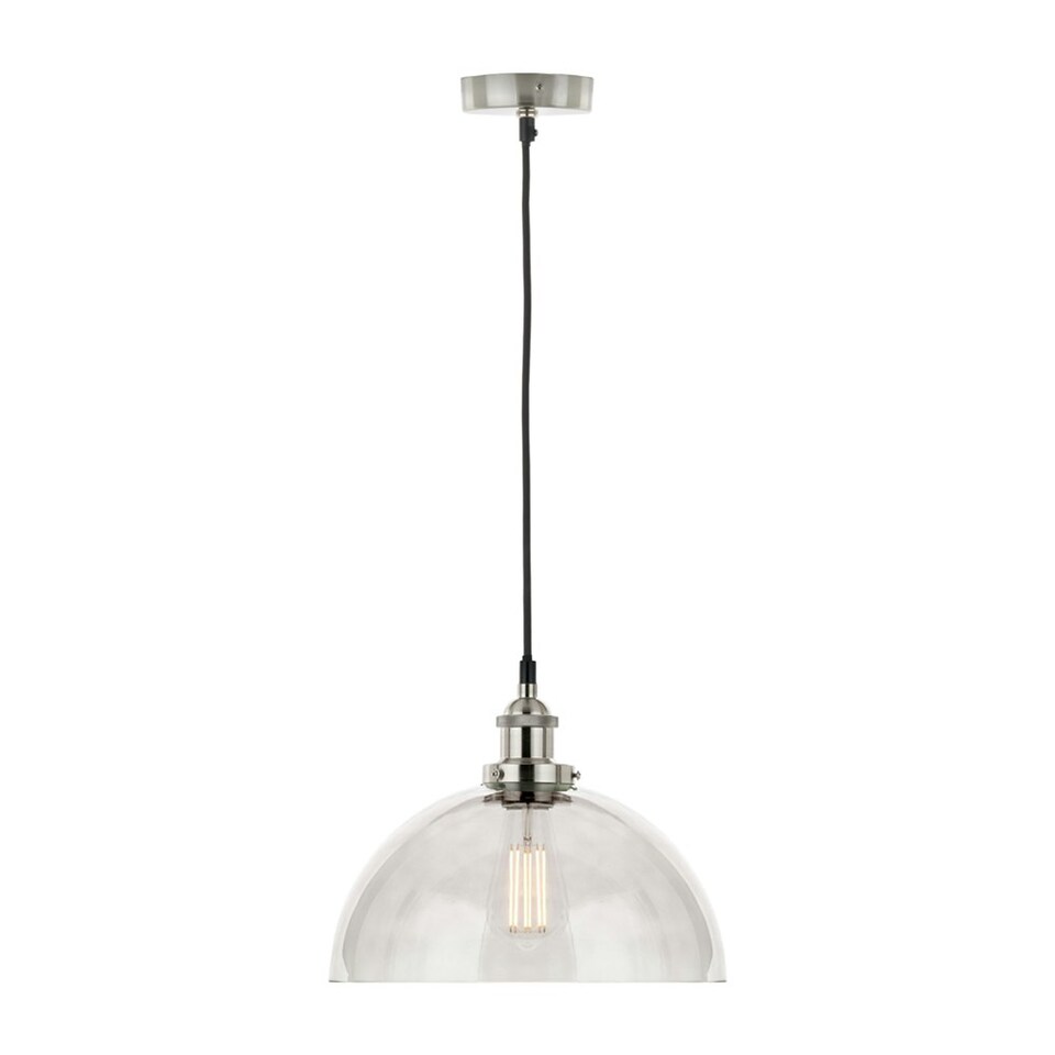 image 1 of Antique Silver Metal and Clear Glass Dome Pendant Clear | Black | W30xD30xH120cm