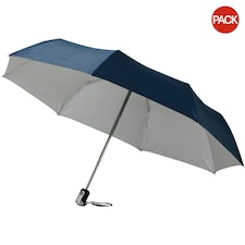 Bullet 21.5in Alex 3-Section Auto Open And Close Umbrella (Pack Of 2) - Navy/Silver - One Size