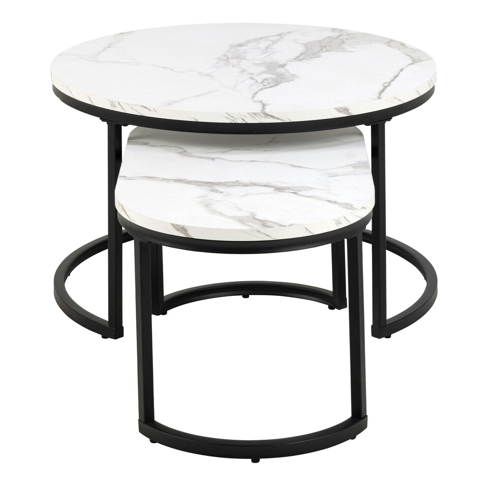 image 1 of Spiro Coffee Table Set with White Marble Melamine Top & Black Legs