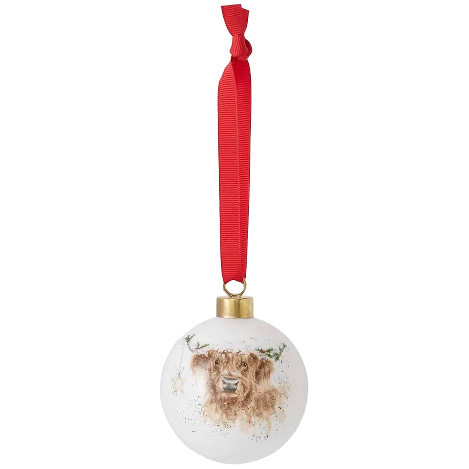 image 1 of Royal Worcester Highland Cow Star Christmas Tree Bauble