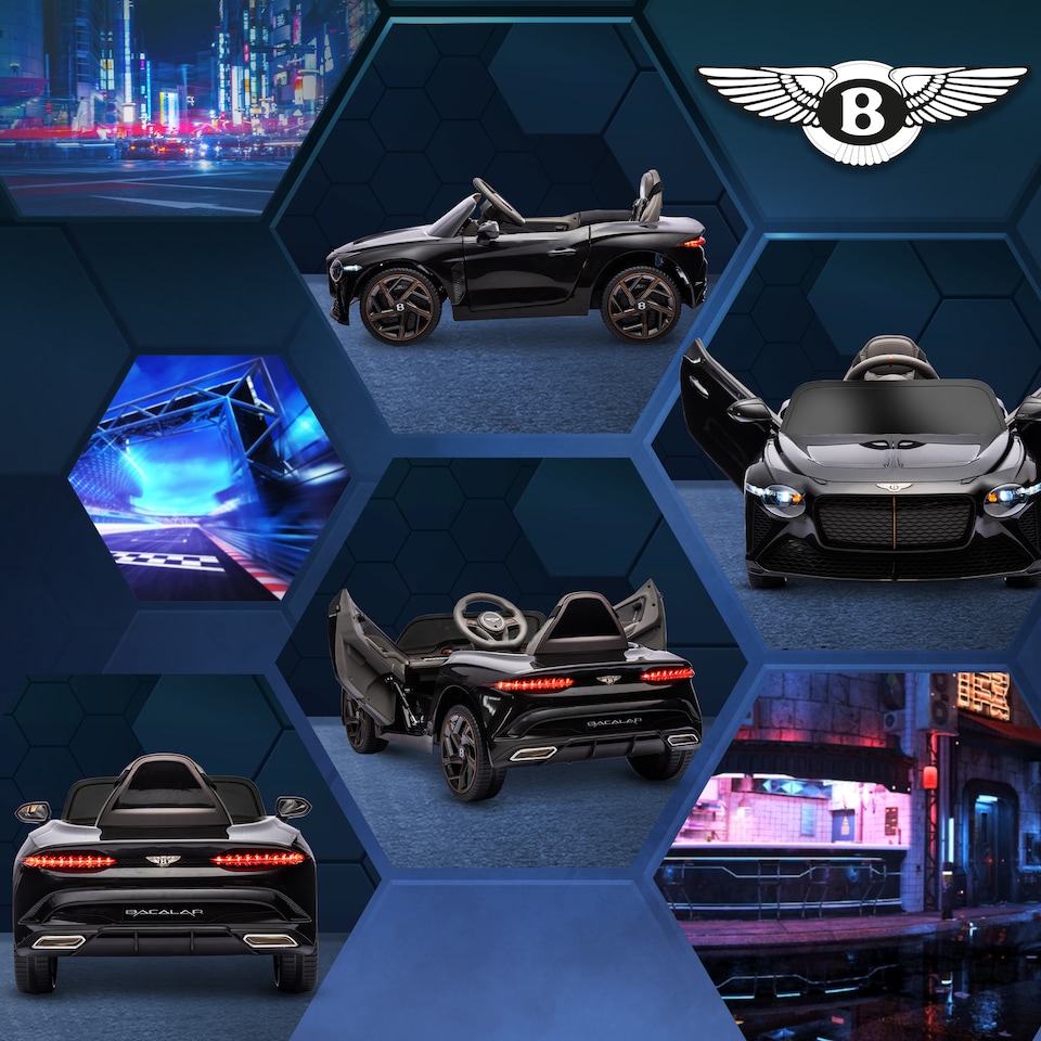 image 1 of HOMCOM Bentley Bacalar Licensed, 12V Kids' Electric Ride-On with Remote Control, Battery Powered Electric Car for Kids with Suspension Wheels, Horn, Lights, for Ages 3-5 Years - Black