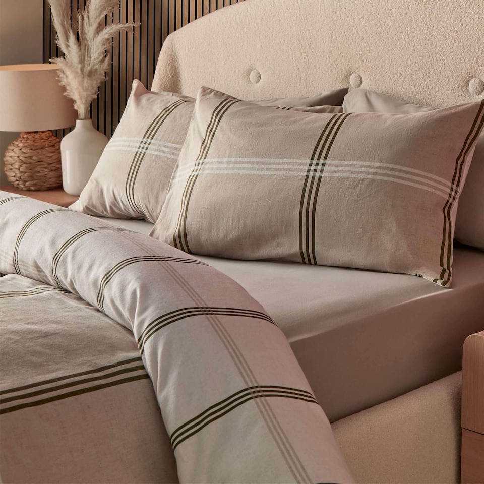 image 1 of Silentnight Brushed Cotton Check Print Duvet Cover Set, Natural