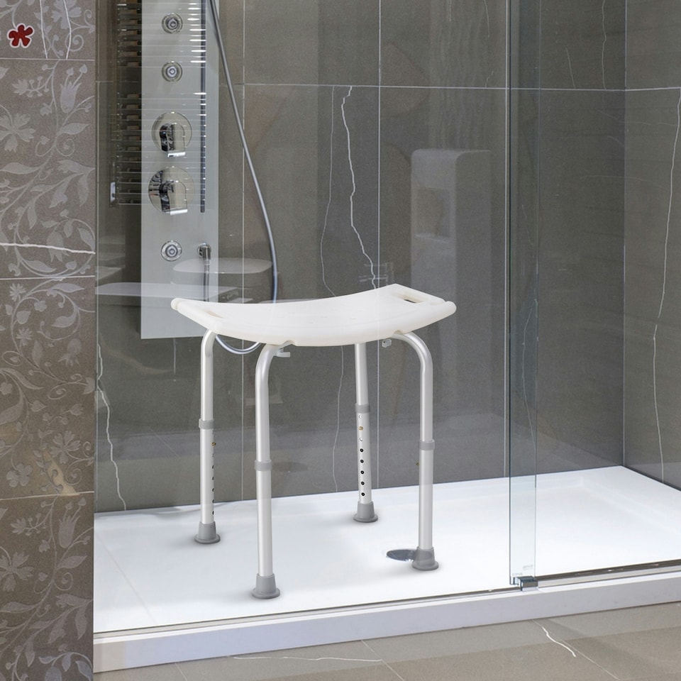 image 1 of HOMCOM Aluminium Shower Stool w/ Adjustable Height Non-Slip Bath Stool White