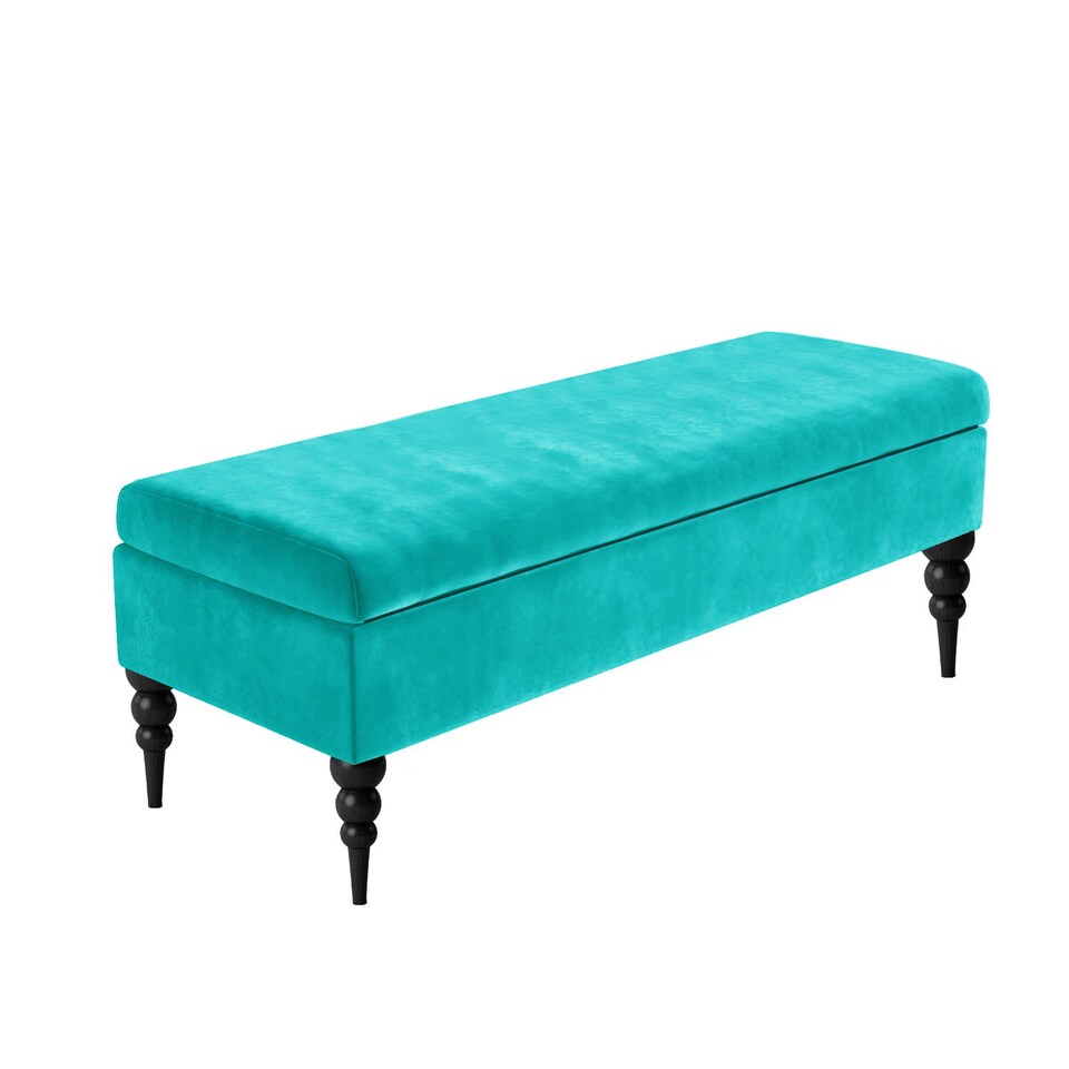 image 1 of Sierra Plain 90cm Ottoman Storage Bench - Plush Velvet Shoe Bench - Teal Upholstery Footstool with Storage