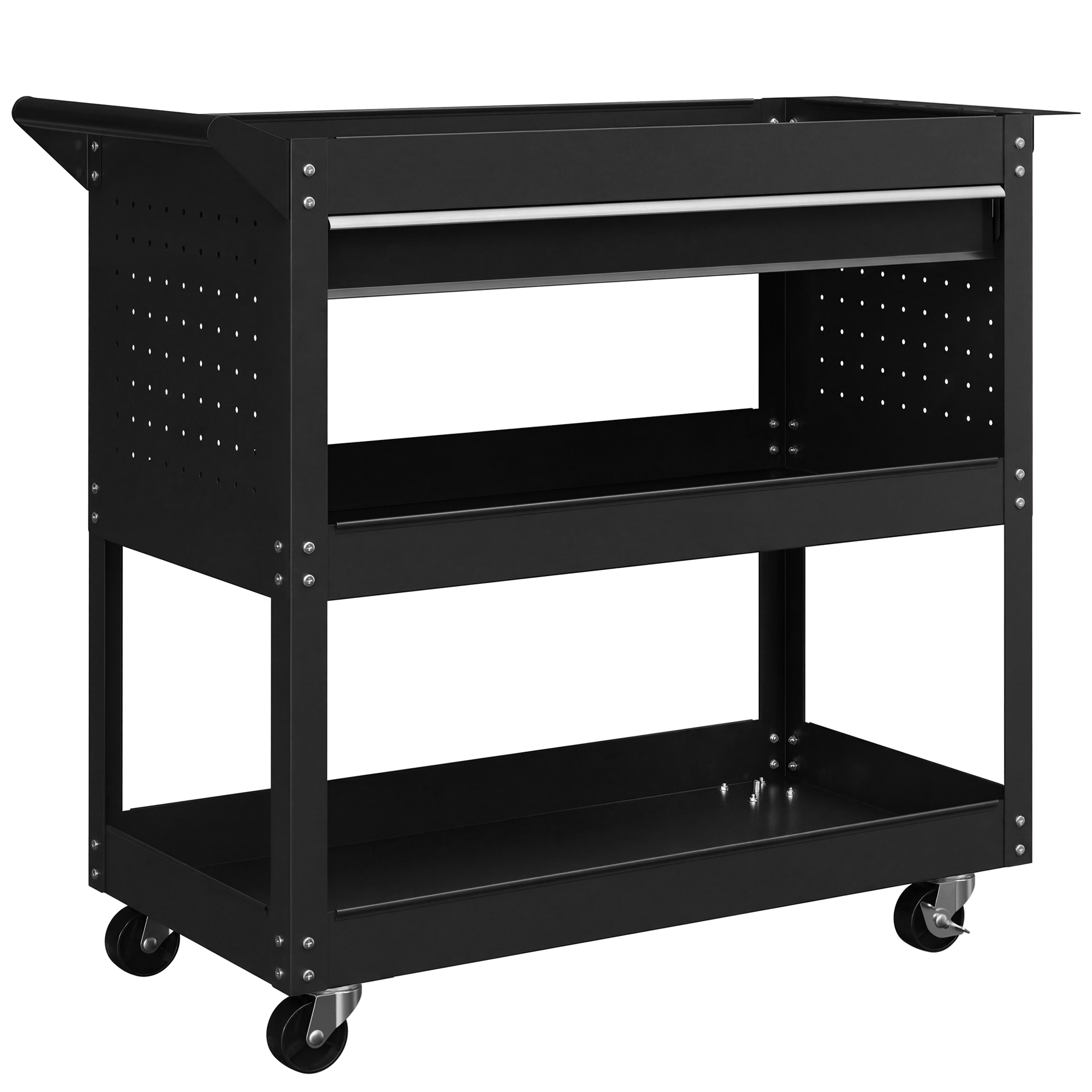 DURHAND 3-tier Tool Trolley Cart Roller Cabinet Garage Workshop with Drawer, Black