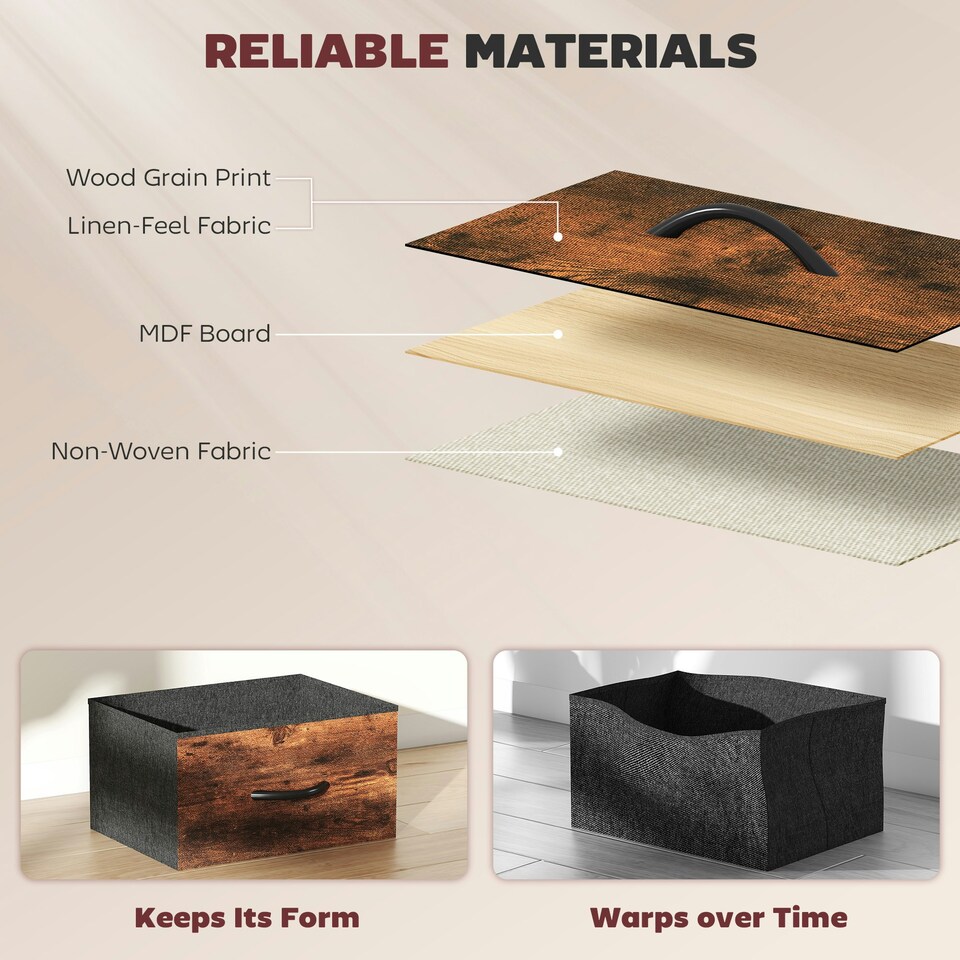 image 1 of HOMCOM Fabric Chest of Drawers, 4 Drawer Dresser for Bedroom, Rustic Brown | Brown | Black | One Size | 1