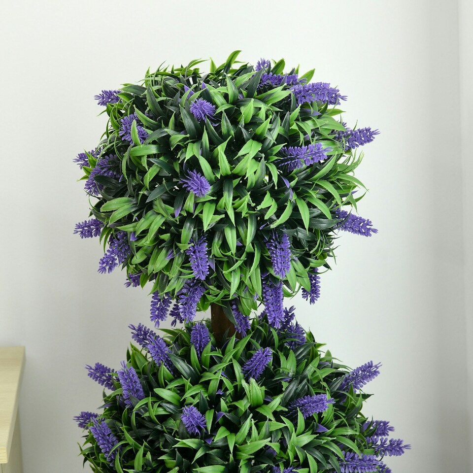 image 1 of HOMCOM Set of 2 Potted Artificial Plants Ball Tree with Lavender Flowers, 110cm