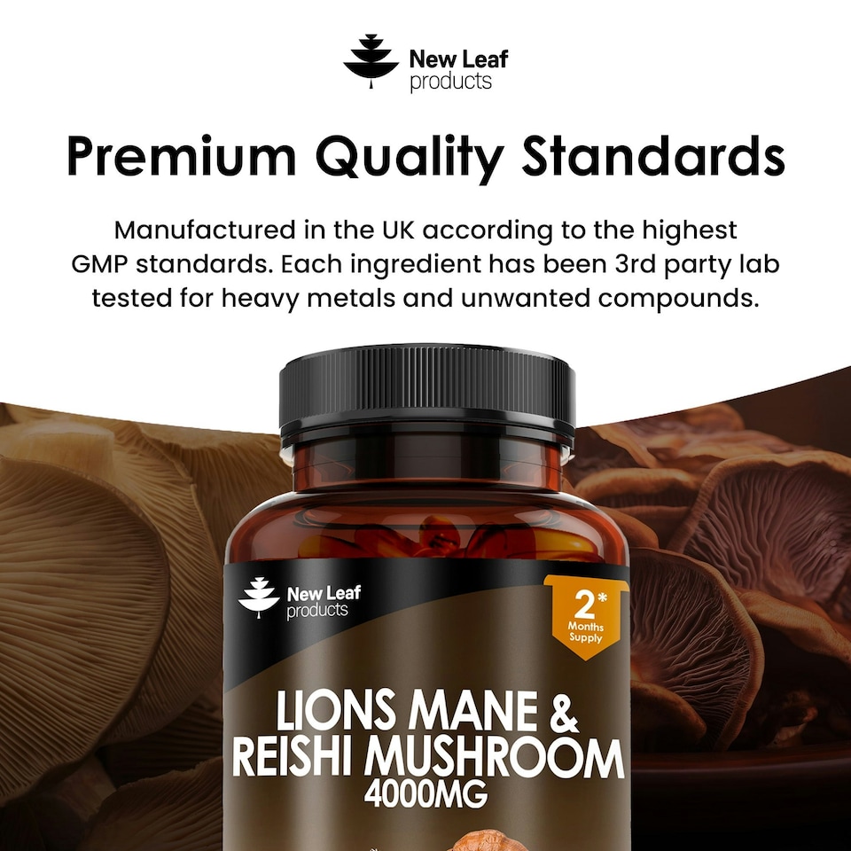 image 1 of Lions Mane and Reishi Mushroom Capsules - Mood & Anxiety Support - Vegan 120 Capsules