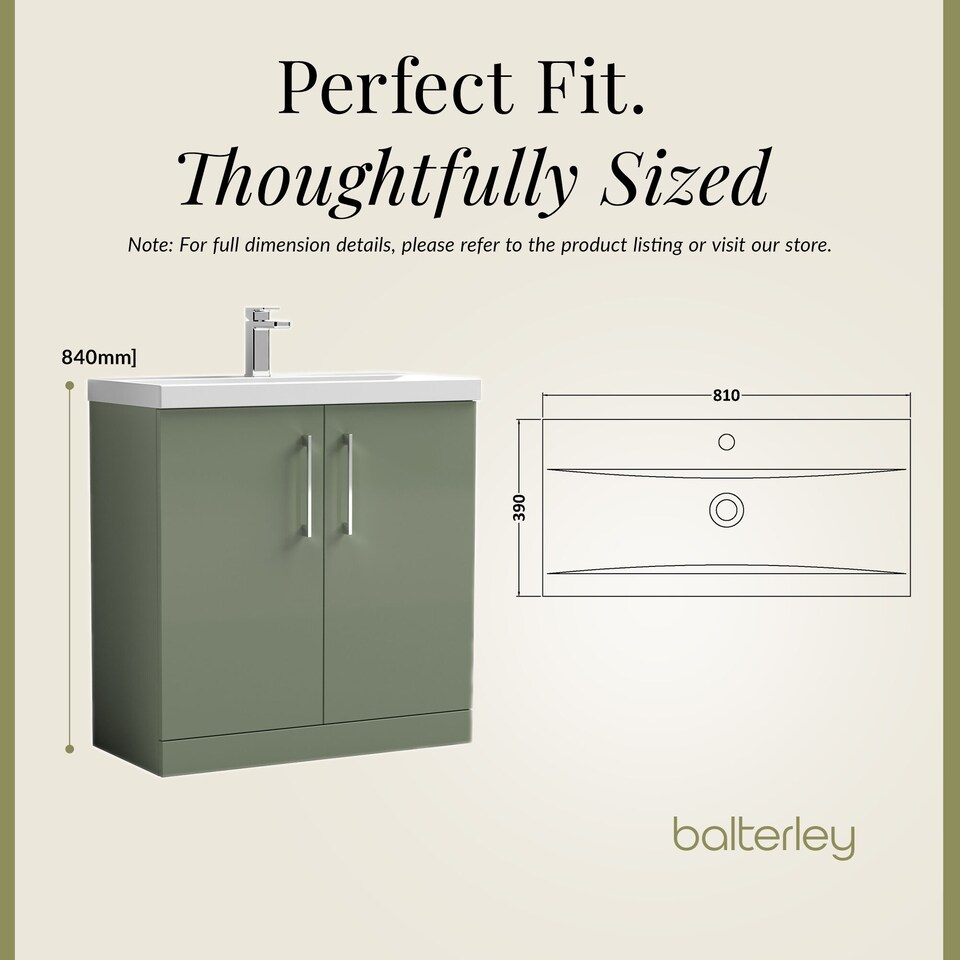 image 1 of Balterley Contemporary Bathroom Floor Standing 2 Soft-Close Door Vanity Unit & Mid-Edge Basin | Green | Satin Green
