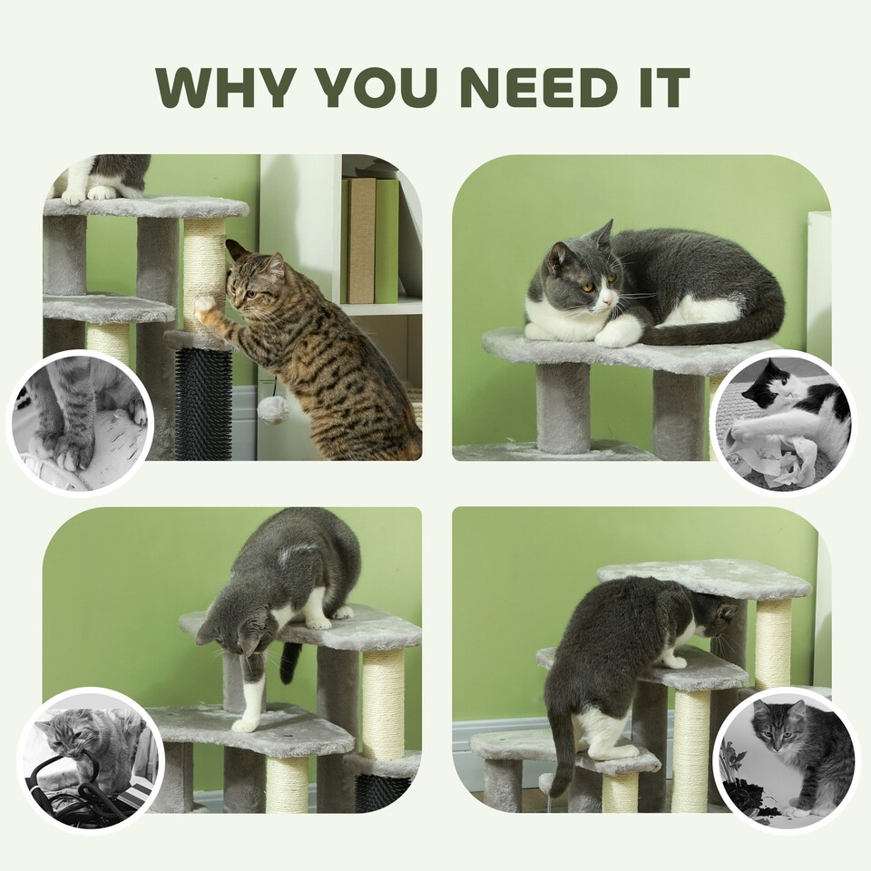 image 1 of PawHut Dog Cat Stairs Pet Steps for Bed Sofa with Scratching Post Light Grey