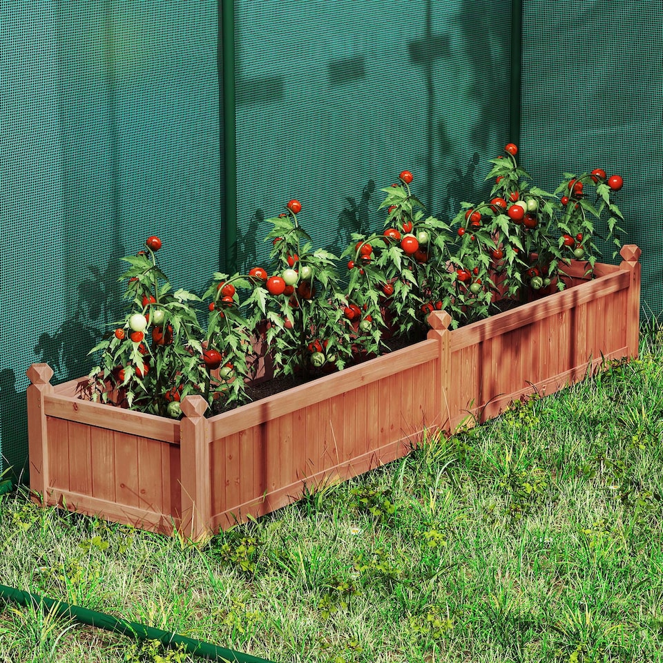 image 1 of COSTWAY Wood Raised Garden Bed Large Planter Box w/Divider-Brown