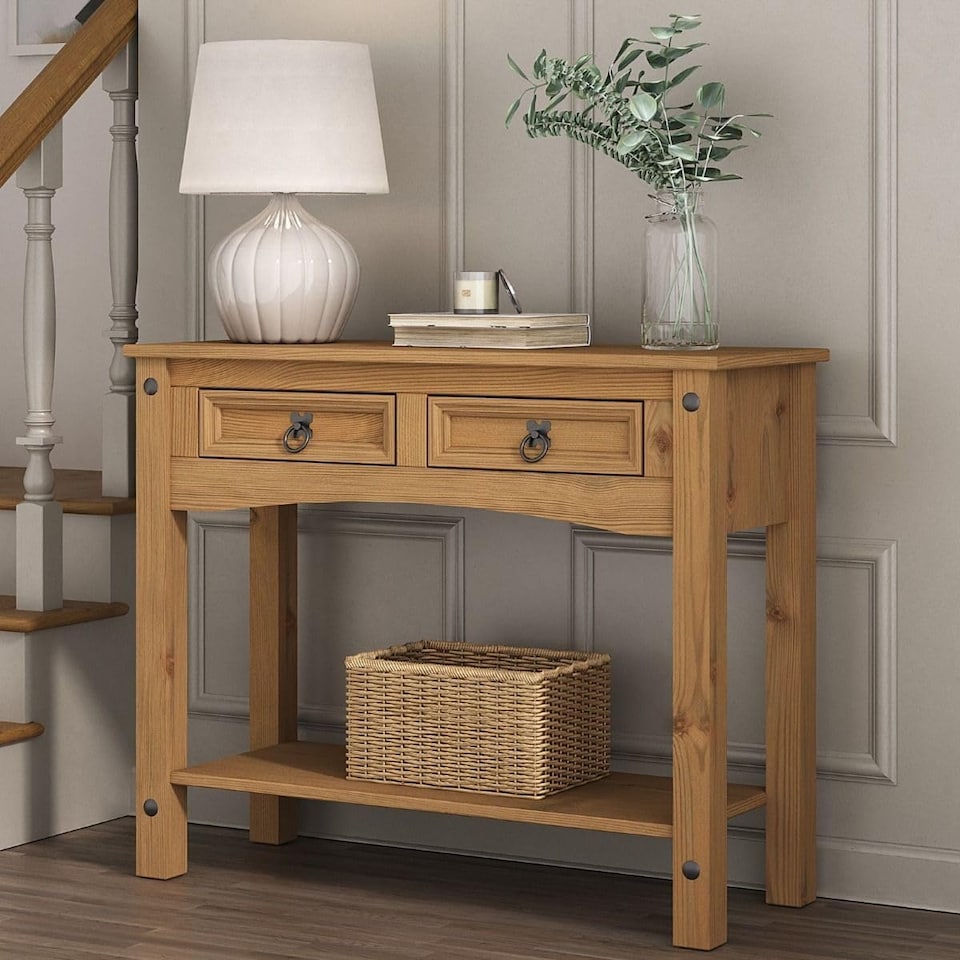image 1 of Corona Console Table 2 Drawer Mexican Solid Pine Hall End