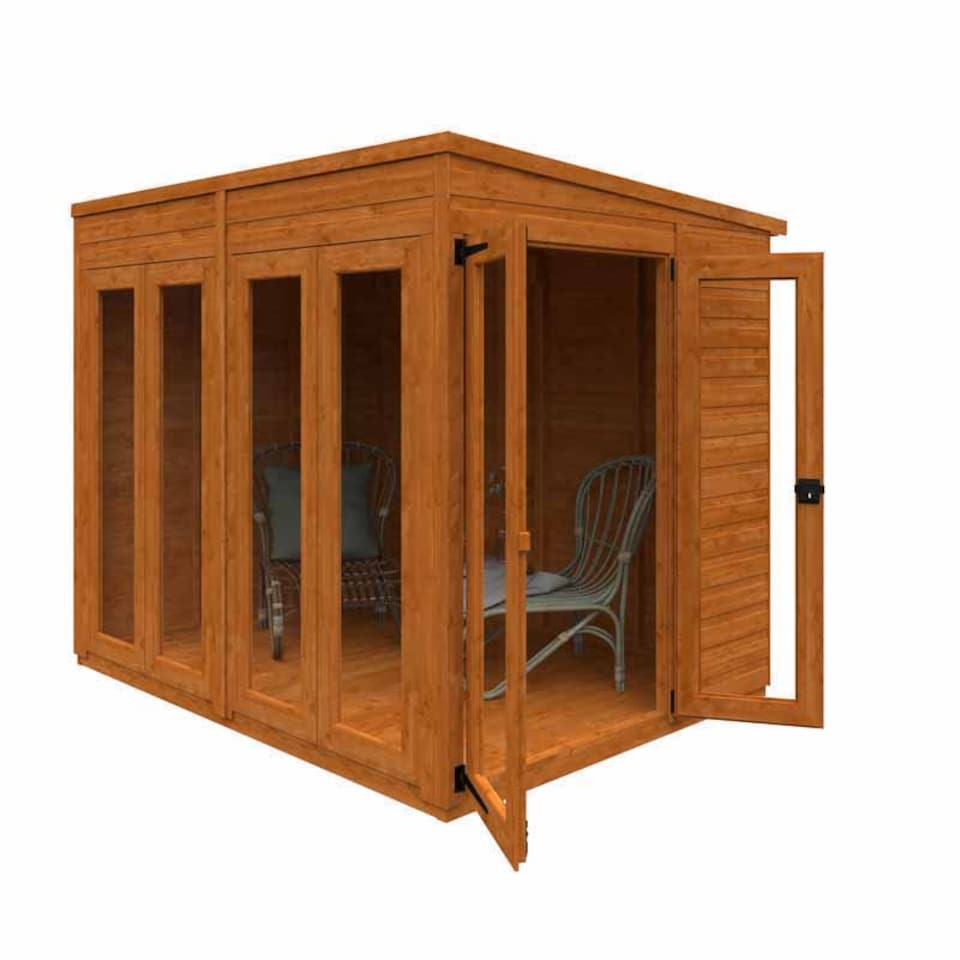 image 1 of 8x6 Flex Pent Full Pane Summerhouse 12mm Flex - L238.8 x W175 x H203 cm - Solid Wood/Softwood/Pine - Burnt Orange