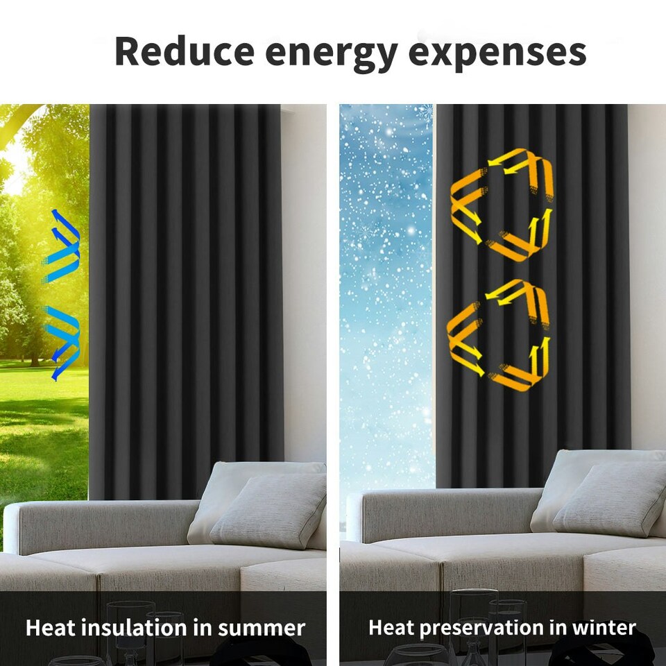 image 1 of Marlow 2x Blockout Curtains Panels 3 Layers Eyelet Room Darkening 117x183cm Black | Black