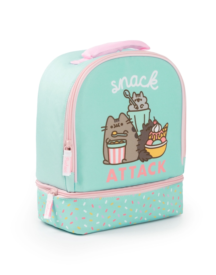 image 1 of Pusheen the Cat Mint Lunch Bag, Lunch Box and Drinks Bottle Set | Snack Attack Polkadot School Lunch Set for Girls | Transparent Water Bottle | Pusheen Merch