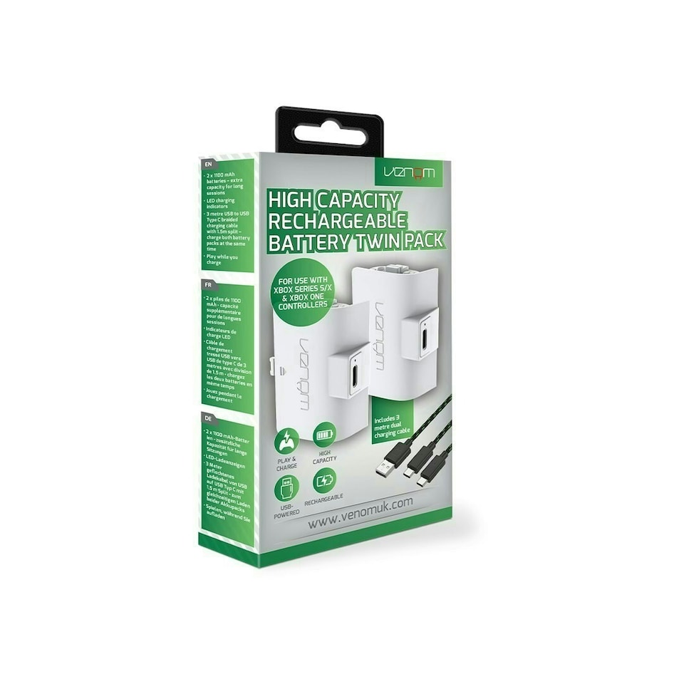image 1 of Venom Xbox High Capacity 1100mAh Rechargeable Battery Twin Pack | White | AA | 2