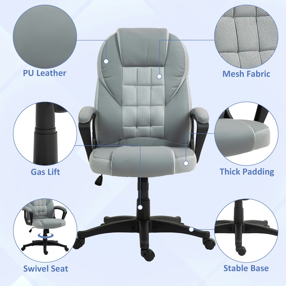 image 1 of HOMCOM Executive Office Chair High Back Computer Chair with Armrests Grey