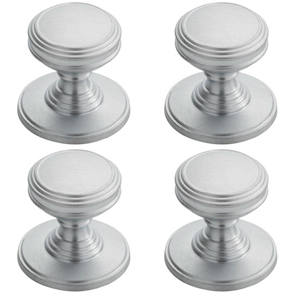 Loops 4x Ringed Tiered Cupboard Door Knob 25mm Diameter Satin Chrome Cabinet Handle
