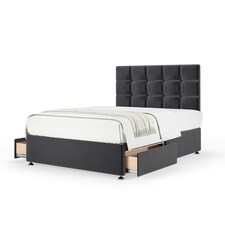 Signature Platinum 2000 Pocket Sprung Graphite Plush Velvet 2 Drawer Divan Set And Pearl Headboard Single
