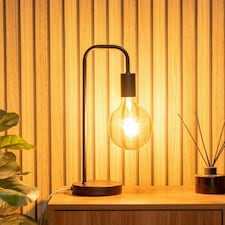 ValueLights Bronx Pair of Industrial Style Black Metal Curved Stem Bedside Table Lamps Light