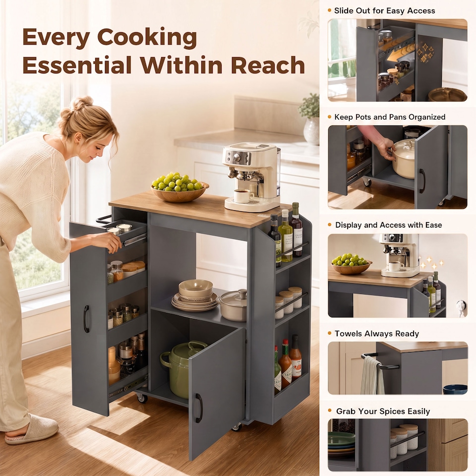 image 1 of HOMCOM Kitchen Trolley on Wheels, Rolling Kitchen Cart with Power Outlet