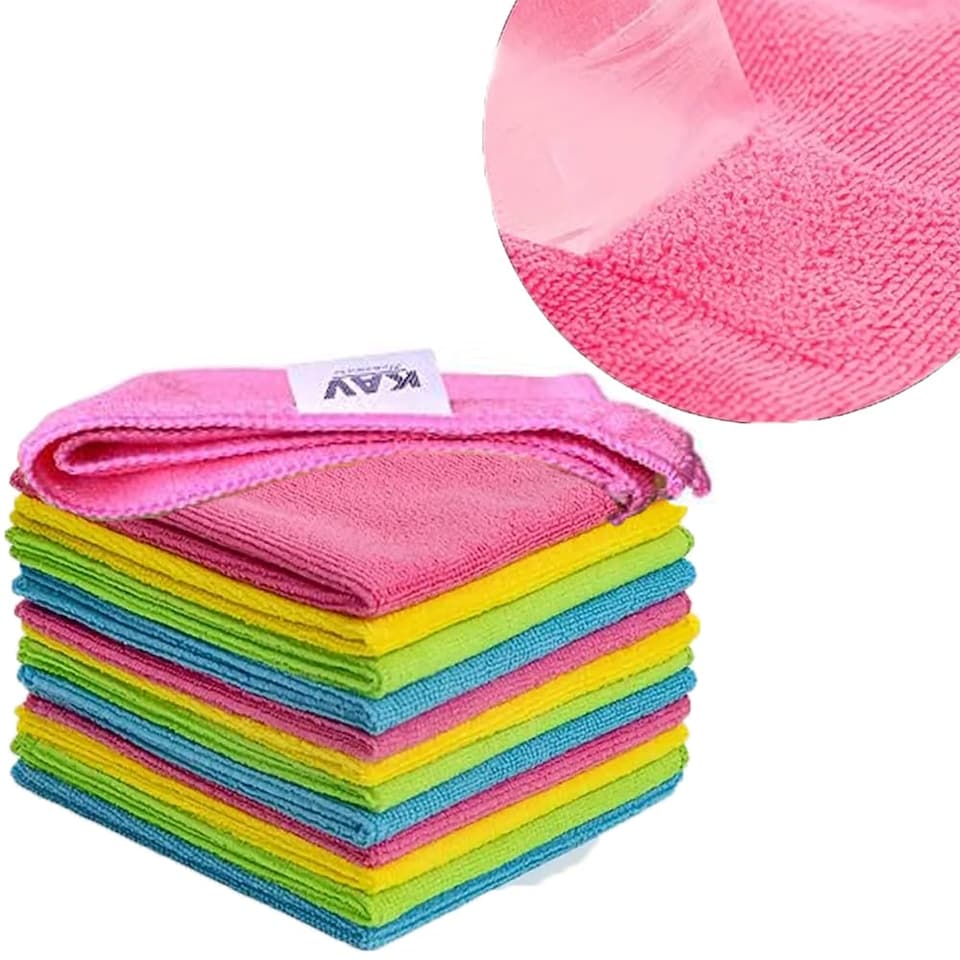 image 1 of KAV 40x40cm Microfibre Towel for Cleaning - Reusable Ultra Absorbent Lint Free Multipurpose Towle - Pack of 8 in Vibrant Colors