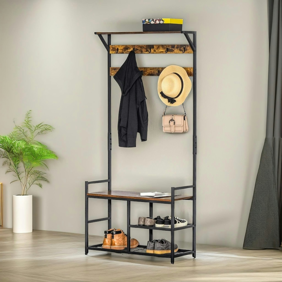 image 1 of Industrial 180CM Tall Coat Stand With 9 Hooks One Size