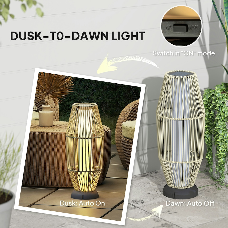 image 1 of Outsunny 72 cm Rattan Solar Floor Lamp, Auto On/Off LED Garden Light, Grey
