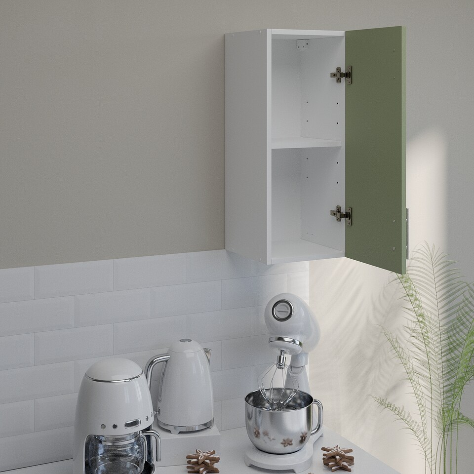 image 1 of JD Greta Kitchen Wall Unit 300mm Storage Cabinet With Doors and Shelf 30cm - Sage Green Matt