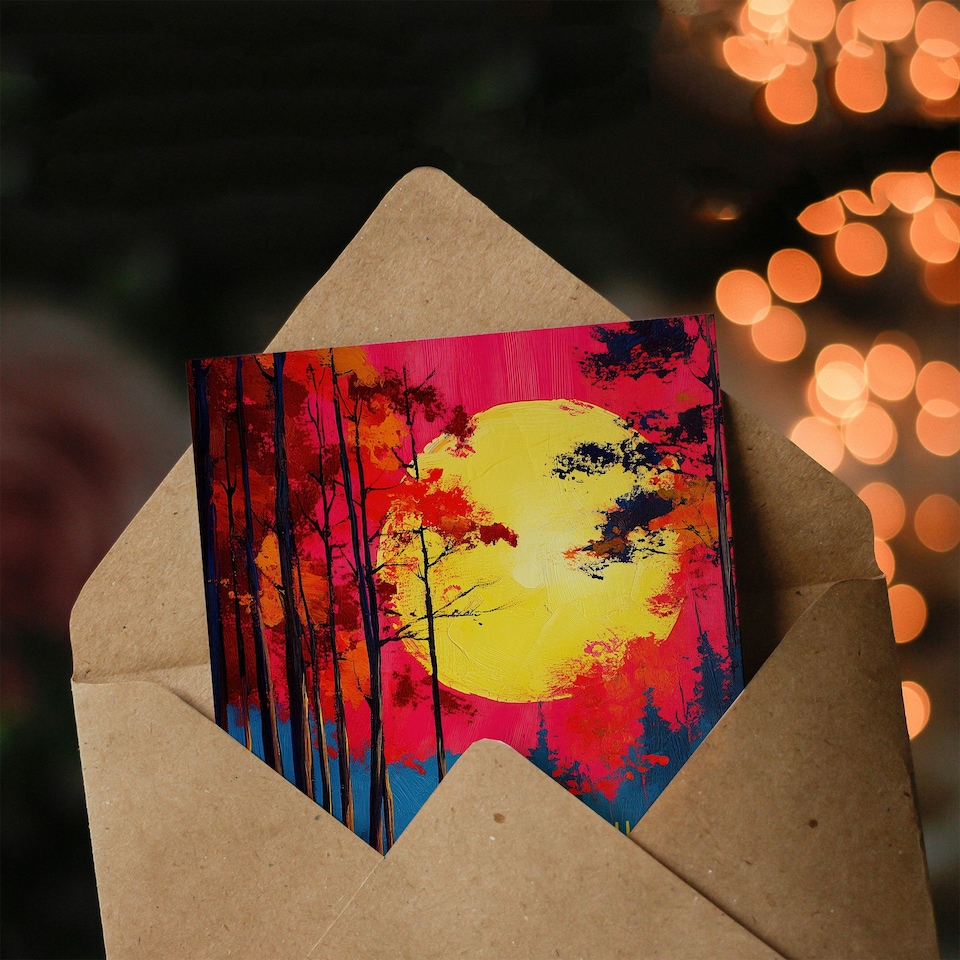 image 1 of Miss You Card Autumn Forest Path Walk Vibrant Sunset Sky
