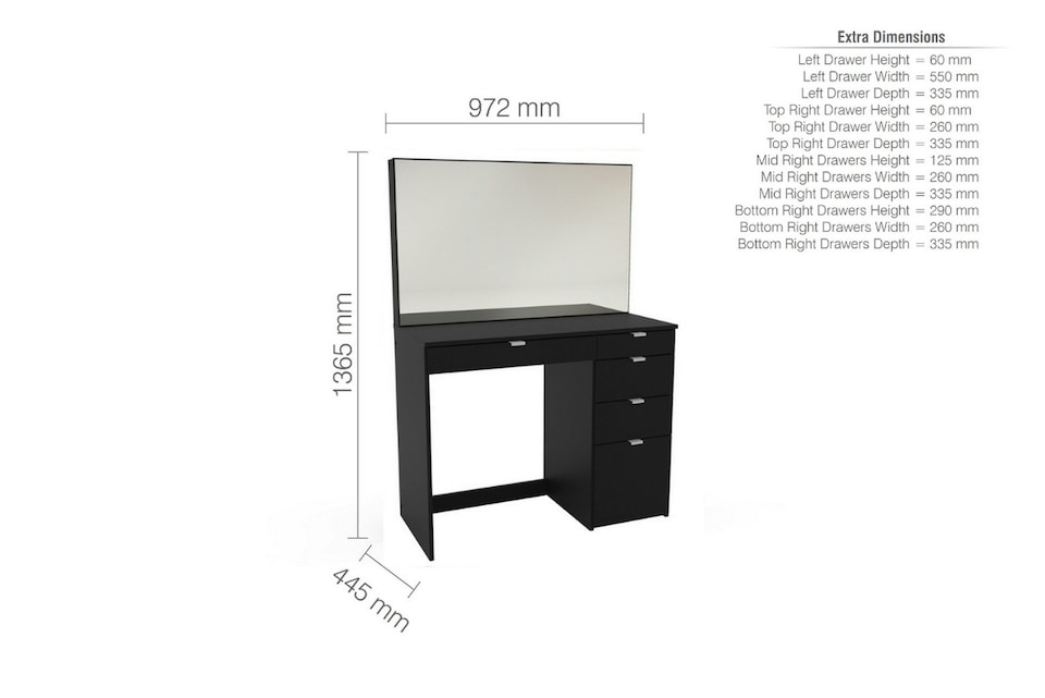 image 1 of Ava 5 Drawer Dressing Table Black