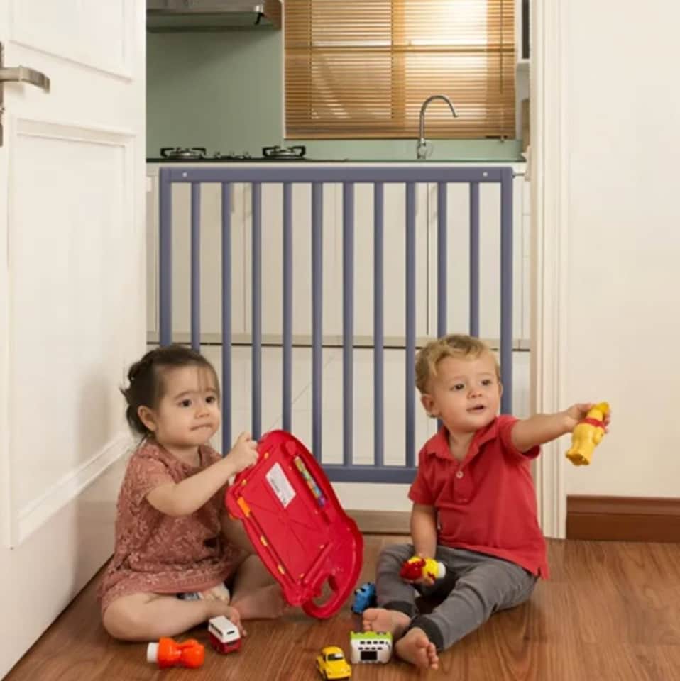 image 1 of Safetots Chunky Wooden Screw Fit Stair Gate, Grey, 63.5cm - 105.5cm, Wood Baby Gate, Screw Fit Safety Barrier