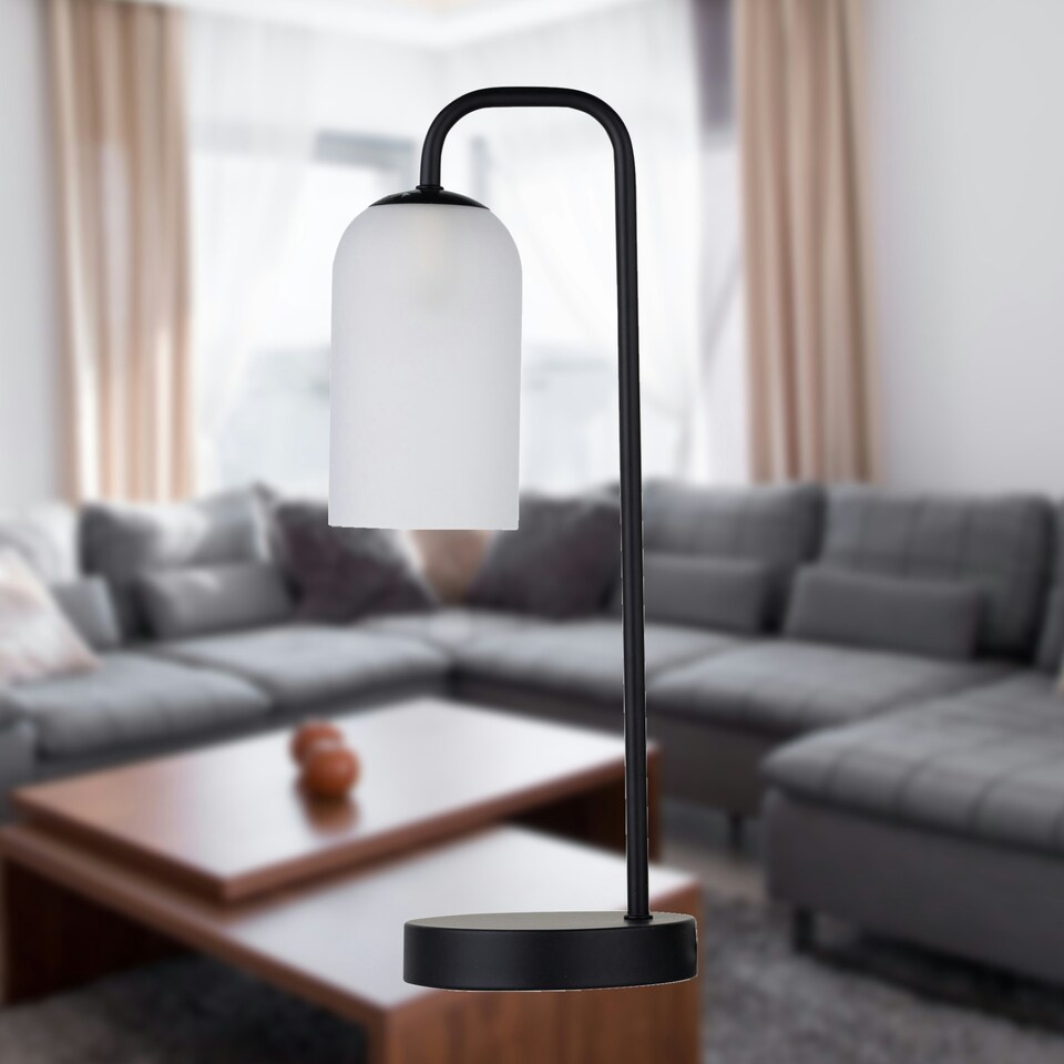 image 1 of Set of 2 Victoria - Black Touch Lamps with Frosted Glass Shades Black | White