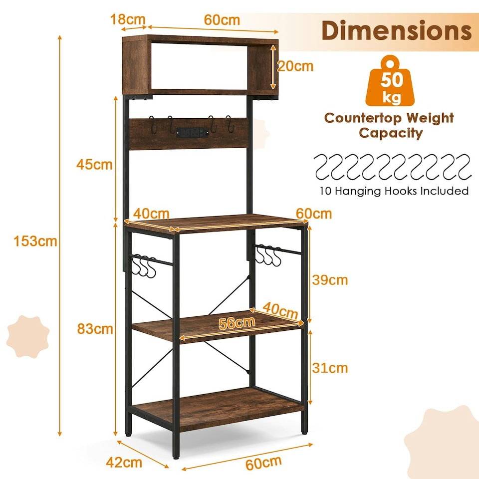 image 1 of COSTWAY Kitchen Bakers Rack Microwave Stand w/Power Outlet