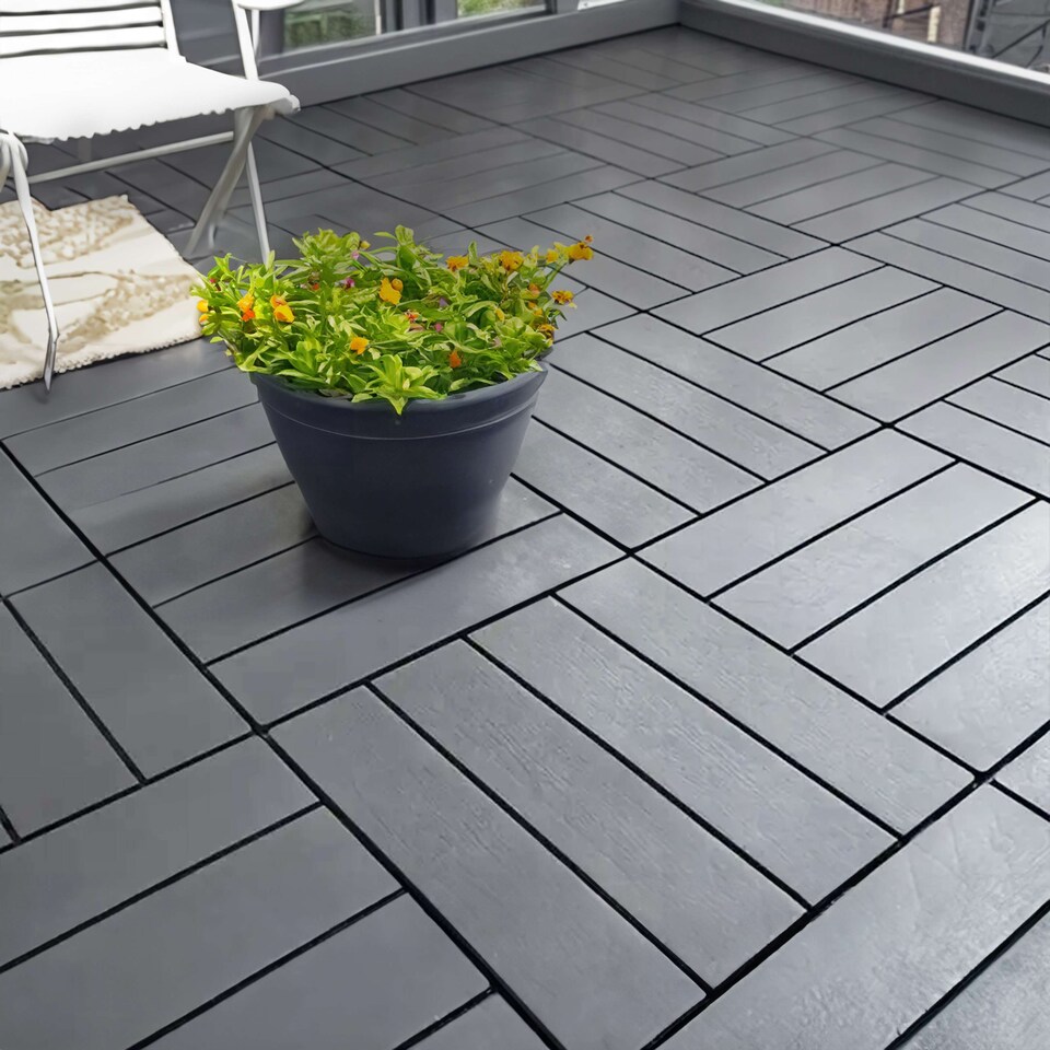 image 1 of Polydeck PVC Interlocking Decking Tiles - Grey | Grey | Pack of 36