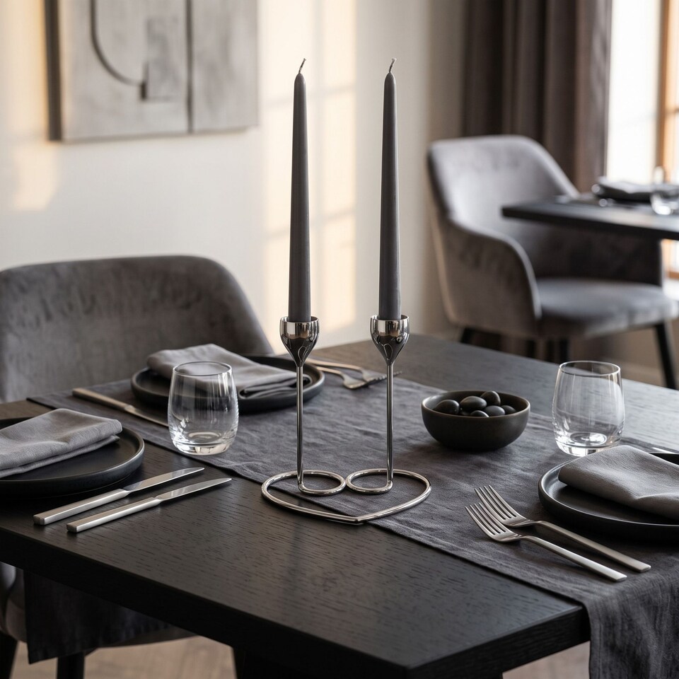 image 1 of Homescapes Dual Brass Heart Dinner Candle Holder – Polished Silver