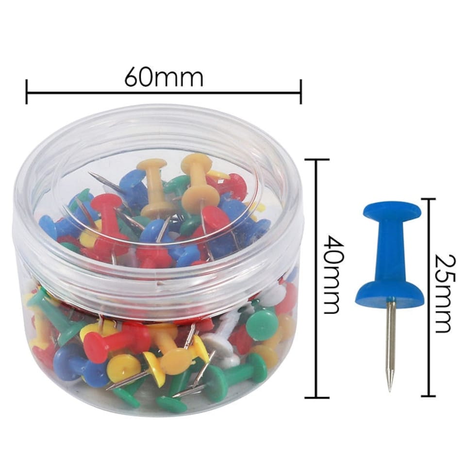 image 1 of Tub of 60 Assorted Colour Push Pins 25mm