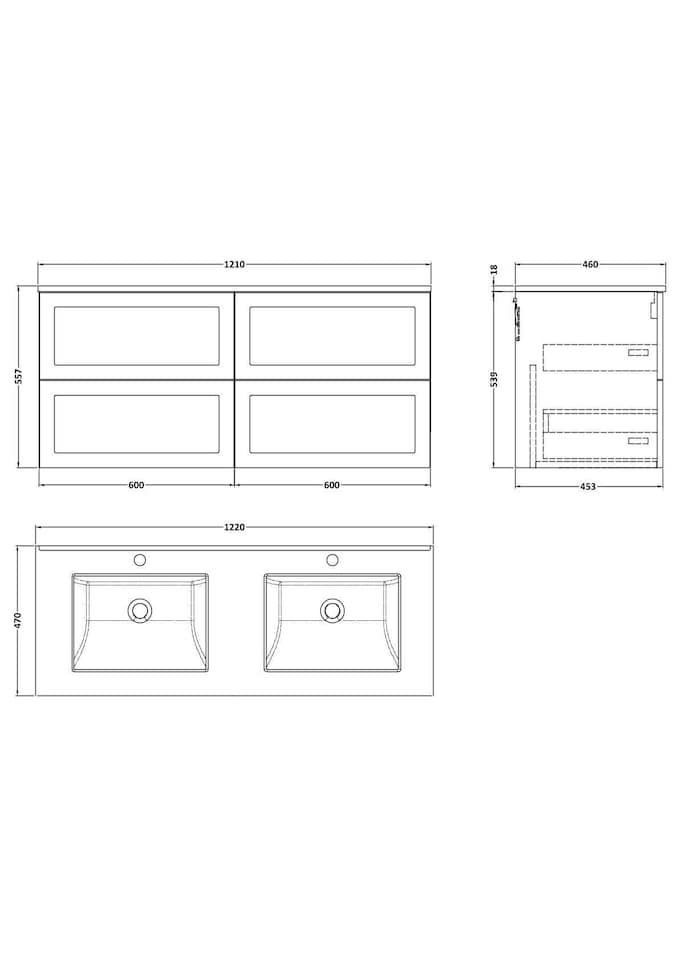 image 1 of Balterley Stonnall Traditional Wall Hung 4 Drawer Vanity Unit with Laminate Worktop, 1200mm, Matt White