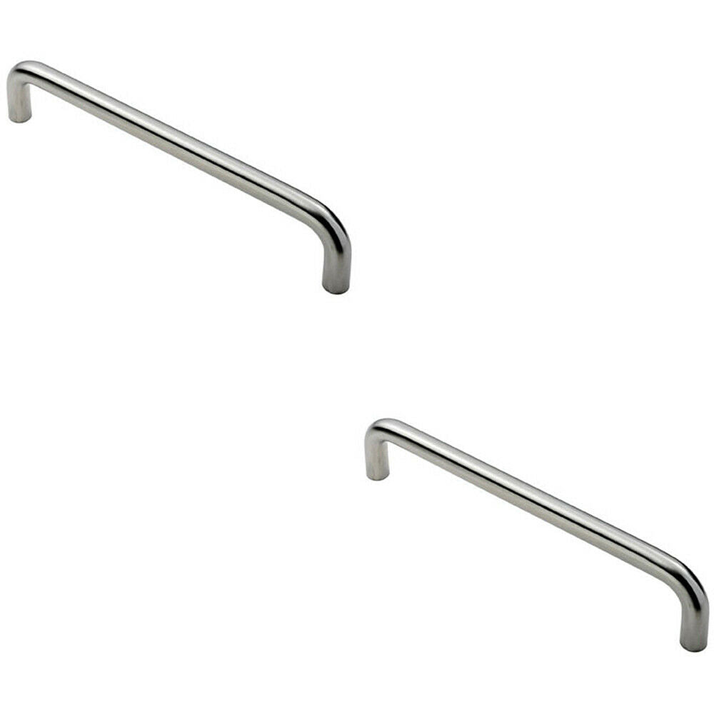 Loops 2x Round D Bar Pull Handle 319 x 19mm 300mm Fixing Centres Satin Steel in Metallics